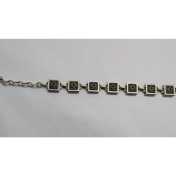 Brighton Square Link Bracelet 7.5in Silver Tone Filigree Design - Picture 2 of 3